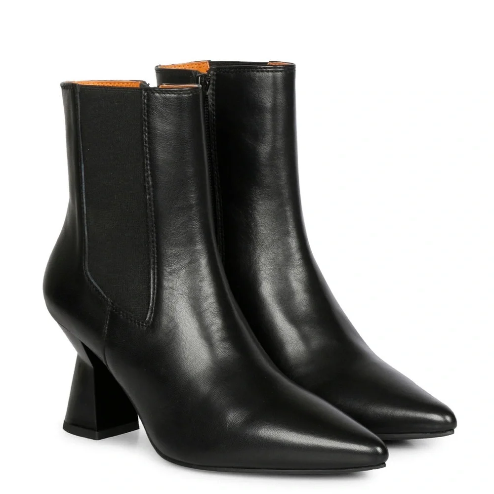 SAINT G ELLIANA BLACK‎ LEATHER SCULPTED HEEL INSIDE ZIP BOOTS Ankle 9